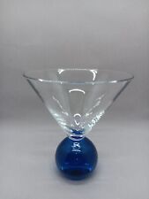 Vintage Mid Century Modern MCM Blue Bubble Ball Base Martini Cocktail Glass picture