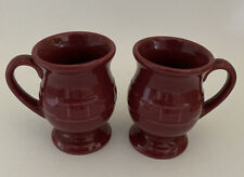 Set 2 Longaberger Woven Traditions Pottery Latte Mugs Paprika Burgundy Footed picture