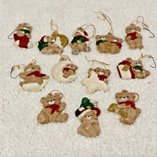 Christmas Bears Set Of 12 Vintage Ceramic Hand Painted Tree Ornaments 1991 picture