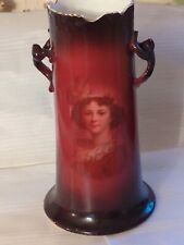 Antique Warwick IOGA Victorian Red Bow Lady Portrait Porcelain Vase  picture