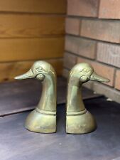 VTG Pair of Solid Brass Duck Mallard Bookends MCM Rustic Cabin Decor 6x3 Patina picture