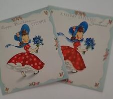 2 UNUSED Vtg 1950s Pretty GIRL To DAUGHTER & SWEETHEART Old Stock BIRTHDAY CARDS picture