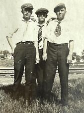 O5 Photograph 1910-20's 3 Men Ties Hats Together *GLUED* picture