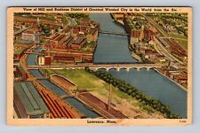 Lawrence MA-Massachusetts, Aerial Business District, Vintage c1943 Postcard picture