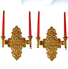 Elegant Vintage HOMCO Double Gold Candle Wall Sconce Holder Set Of 2 picture