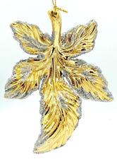 Kurt S Adler Santa's World Leaf Ornaments Gold & Glitter 4 1/2 Inches VTG Taiwan picture