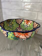Talavera Mexican Scalloped  Lead Free Pottery Large Serving / Fruit Bowl 9