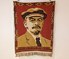 Vintage Soviet Propaganda Wall Carpet - Homespun Portrait of Lenin - Stalin Era picture