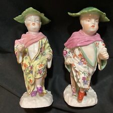 Antique Pair Meissen Porcelain Chinese Boy Figurines Cabbage Leaf Hats Samson picture