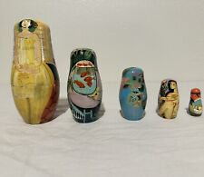 Vintage Russian Nesting Dolls Hand Painted, Art Collectible  SET 5 picture