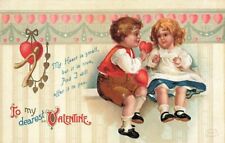 c1910 Boy Girl Children Heart Wishbone Germany Valentines Day P328 picture