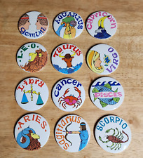12 Signs of the Zodiac Pins Pinbacks Vintage 60's picture
