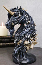 Macabre Black Dark Unicorn Horse With Skeleton Bones And Skulls Bust Figurine picture