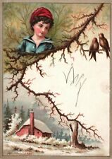 1880s-90s Young Girl Birds and Home Scene Trade Card picture