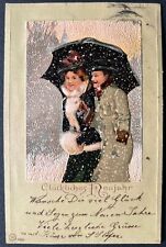 1902, Happy New Year, German, Couple Walking in the Snow, Undivided Back picture