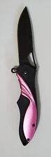 4.5″ Bat Chick Folding Knife | No Clip | Pink And Black Handle Drop Point Blade picture