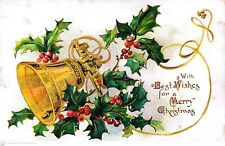 Antique 1903 Postcard Lot of 2 Raphael Tuck Merry Christmas Greetings Holly Bell picture