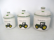 Vintage John Deere Tractor 3 Piece Kitchen Canister Set by Gibson READ picture