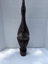 Vintage Ghana African Tribal Mask Handcrafted Wood Carving Bird Very Rustic 21.5 picture