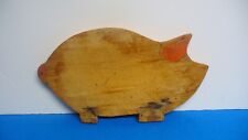 Vintage Pig Shaped Cutting Board Wood Primitive Handmade Farmhouse Orange Paint picture