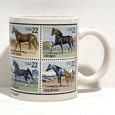Vintage 1985 US Postal Service USPS 4 Horse Breeds Postage Stamps Coffee Cup Mug picture