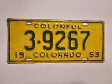 1953 COLORADO License Plate #3-9267 ORIGINAL Low Number-Colorful picture