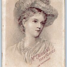 c1880s McLaughlin's Coffee 1 Lb. Housekeepers Hints Trade Card Small Woman C8 picture