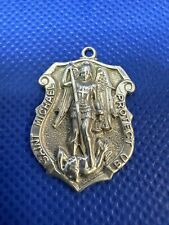 Vintage **Sterling Silver**  St. Michael Archangel Medal Pendant Charm.8.7 Grams picture