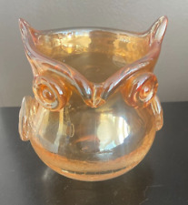 Hand  BLOWN CRACKLE GLASS IRIDESCENT MARIGOLD OWL -Murano style picture