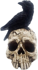 ThriBartLive Raven On Skull Halloween Home Decor - Gothic Crow On Skull Statue, picture