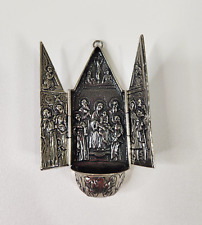 Vintage Silver Triptych Nativity Holy Water Font Marked 800 picture
