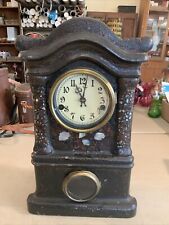 Vintage Antique A Caswell Cast Iron Front Mantel Clock w/ Mother of Pearl Inlay picture