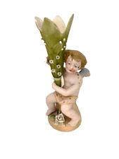 Antique Paulux Japan bisque porcelain cherub ANGEL figurine VASE LILY VALLEY 7