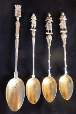 4 Antique Silver& Gold Spoons BREST~Medieval Knights~Bretagne Queen France~vtg picture
