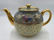 Sadler England Brown Betty Style Vintage Pistachio Green Gold Floral TeaPot picture