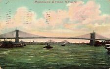 1910's NYC Postcard Boats under Brooklyn Bridge, New York City NYC245 picture