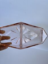 VTG Art Deco Geometric 9” Pink Depression Glass Relish-Condiment Dish MCM picture