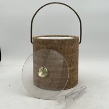 Vintage Cork MCM Mid Century Modern Barware Ice Bucket W/ Lid Tongs Retro Mod picture