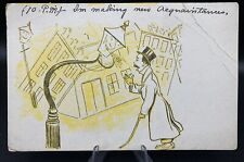 DRUNK TALKING TO STREET LAMP - Antique Postcard, unused, pre 1907, very rare picture