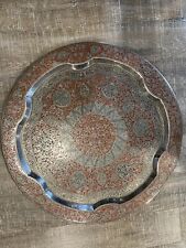 Vintage 22.5 Inch Silver And Orange Tray Made In India  picture