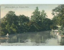 Div-Back MAN FISHING FROM RAFT ON CHIPPEWA RIVER Mt. Mount Pleasant MI t6471 picture