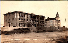 Postcard KS RPPC View Syracuse High School Building Dirt Road Wall Real Photo C6 picture