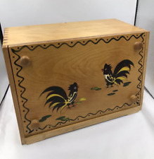 1960's Vintage Wooden Dovetail Rooster Chicken Bread Box w Cutting Board Japan picture