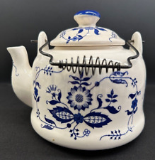 Vintage Blue Onion Blue Danube Style Ceramic Tea Kettle w/Lid and Metal Handle picture