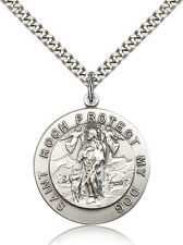 Saint Roch Medal For Men - .925 Sterling Silver Necklace On 24 Chain - 30 Da... picture