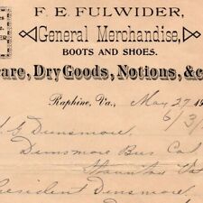 1901 Scarce F.E. Fulwider Hardware Dry Goods Notions Raphine, VA Letterhead Bill picture