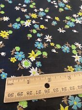 Vintage Cotton Fabric 1960s SWEET Flower Power Daisies Yellow Green on BLACK picture