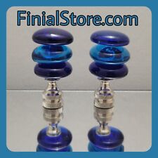 Mixed Blues Glass Stacked Lamp Finial/Nickel Base-Custom-Abstract Set Of 2 picture