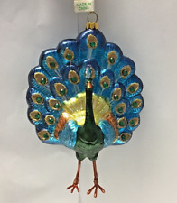 Christmas tree ornament peacock glass blue gold 56280B picture
