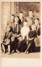 VINTAGE RPPC REAL PHOTO POSTCARD FAMILY WITH SIX CHILDREN ~ 5 BOYS 081023 S picture